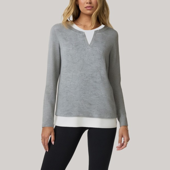 Faux two-piece spliced ​​women's long-sleeved base layer top