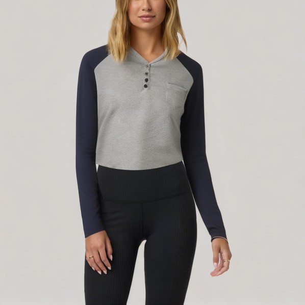 Color-blocked V-neck women's base layer top