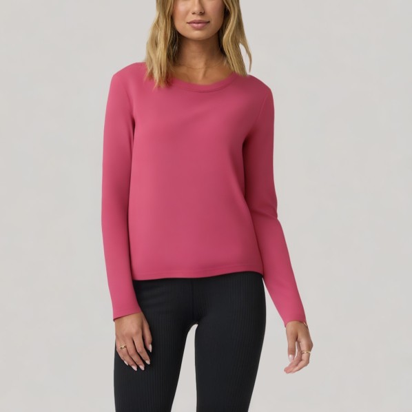 Solid color round neck women's long-sleeved base layer