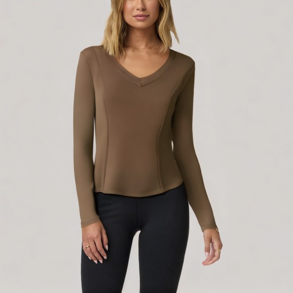 Brown outer stitch women's base layer shirt