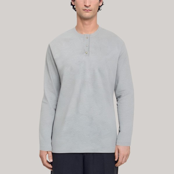 Casual round neck button-down men's base layer shirt