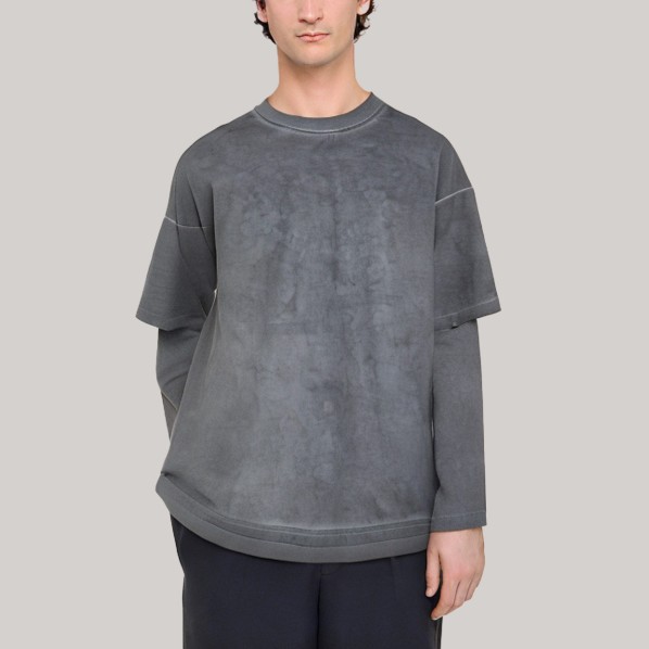Gray faux two-piece men's base layer shirt