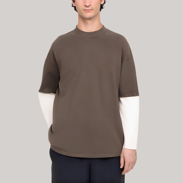 Retro-style patchwork men's long-sleeved base shirt