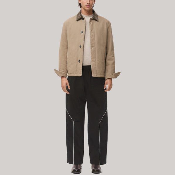 Black striped elastic waist men's windproof pants