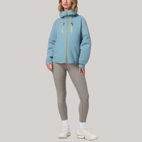 Blue loose-fitting zip-up women's windbreaker
