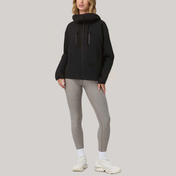 High-quality black hooded women's windbreaker