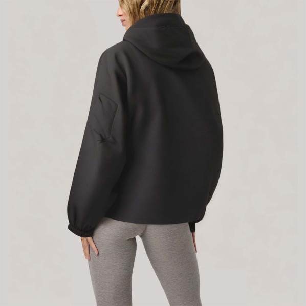 Black loose-fitting zip-up women's windbreaker