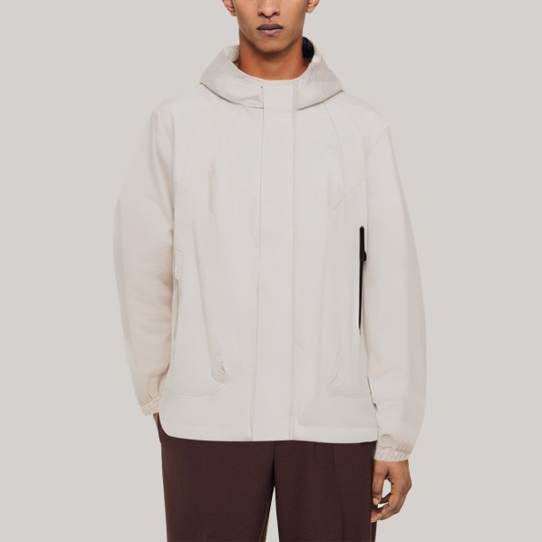 Beige outdoor hooded men's hiking jacket
