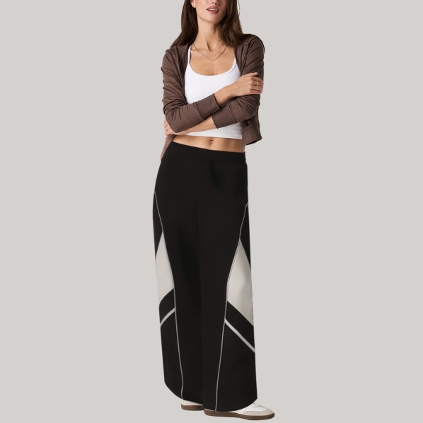 Black elastic waist straight leg women's windproof pants